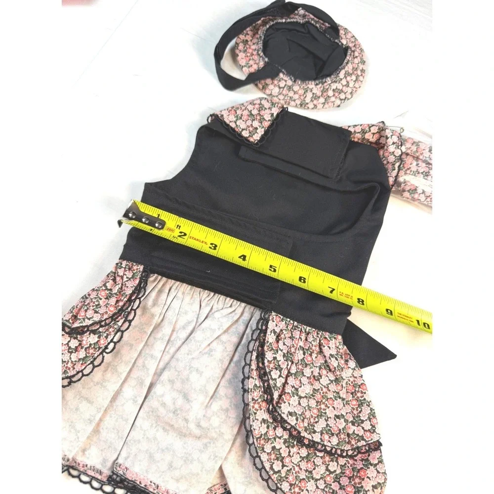 Pet Dress Set Med Black Pink Floral Sleeveless Hat Leash Outfit NWT